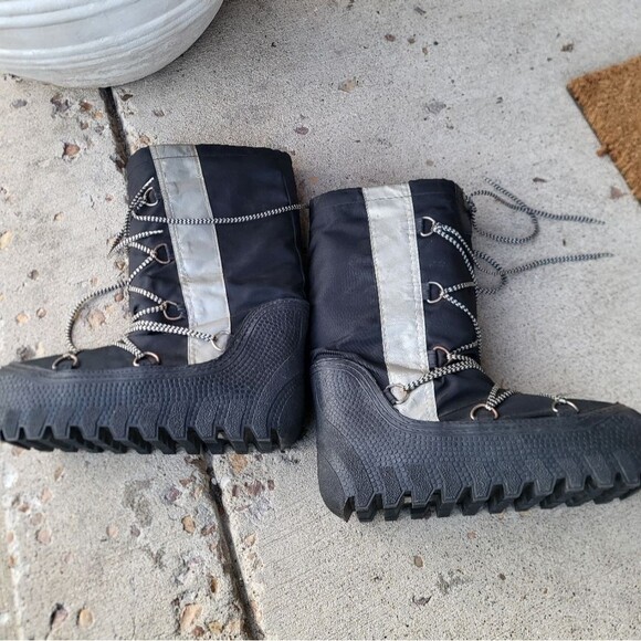 Vintage Silver Black Platform Spice Girls Style Moon Snow Boots Size 9/10 - Picture 5 of 14